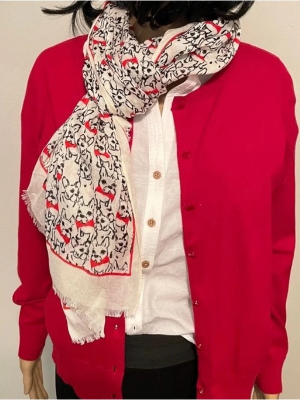 Scarf Puppy Design Red, Black & White. Charming. Preppy. Feminine. Cutesome.